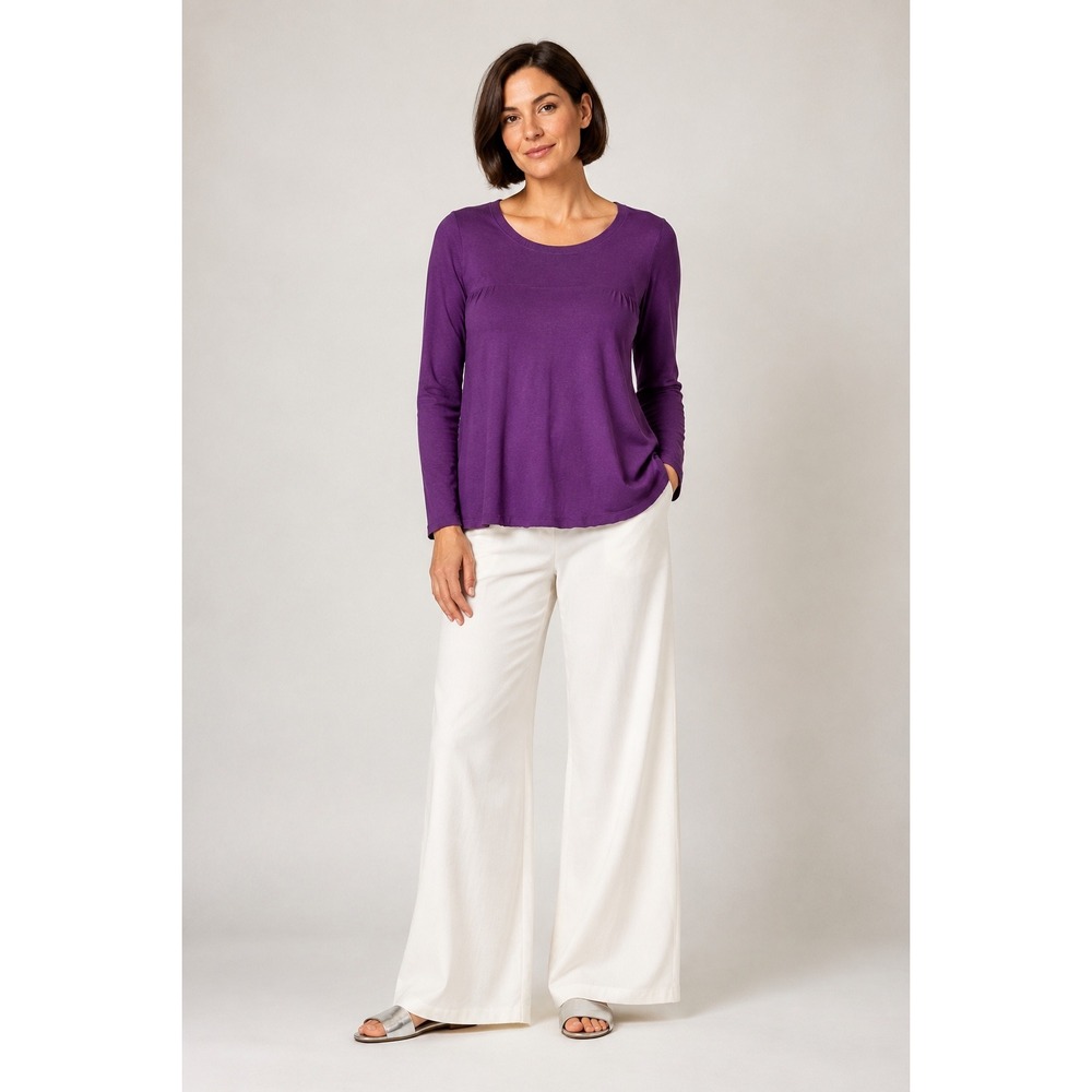 Eileen Fisher Silk Blend Pleated Back Sweater Purple Quiet Luxury Minimalist L